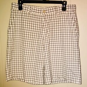 Men's Checkered Flat Front Shorts - White and Brown